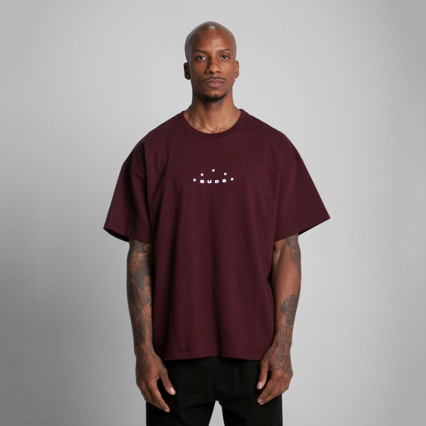 Camiseta Oversize Hombre Vino Tinto Alto Gramaje 300G