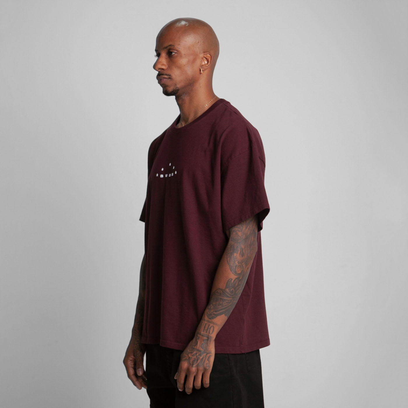 Camiseta Oversize Hombre Vino Tinto Alto Gramaje 300G