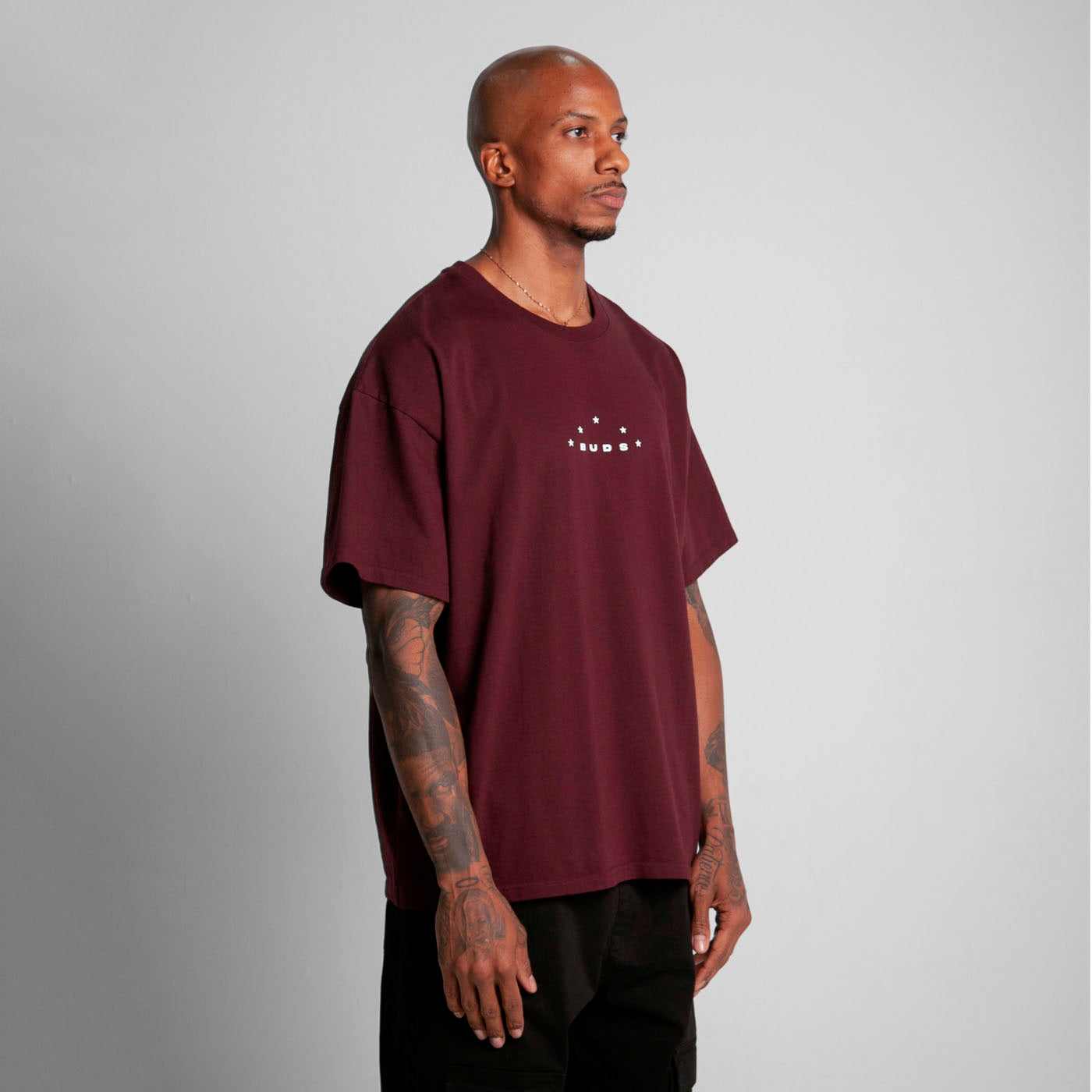 Camiseta Oversize Hombre Vino Tinto Alto Gramaje 300G