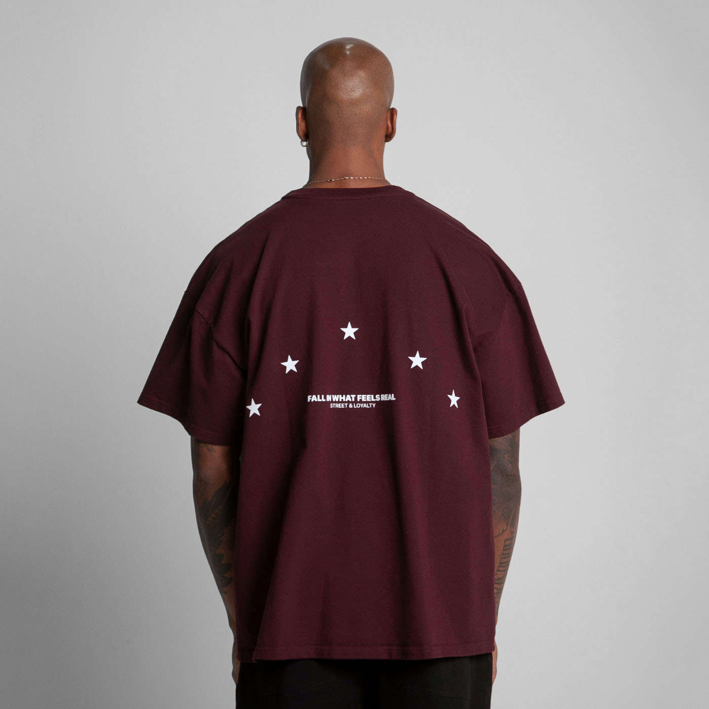 Camiseta Oversize Hombre Vino Tinto Alto Gramaje 300G