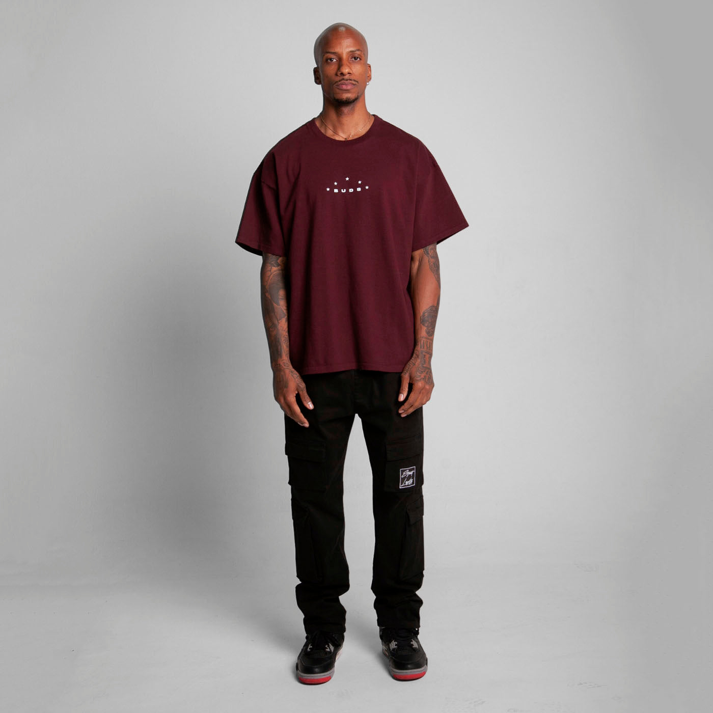 Camiseta Oversize Hombre Vino Tinto Alto Gramaje 300G