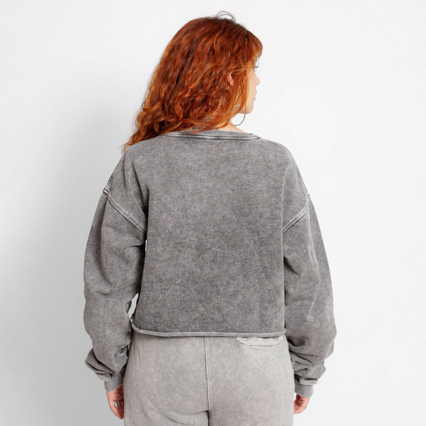 Buzo Crop Top Oversize Mujer Gris Acid Wash Buds
