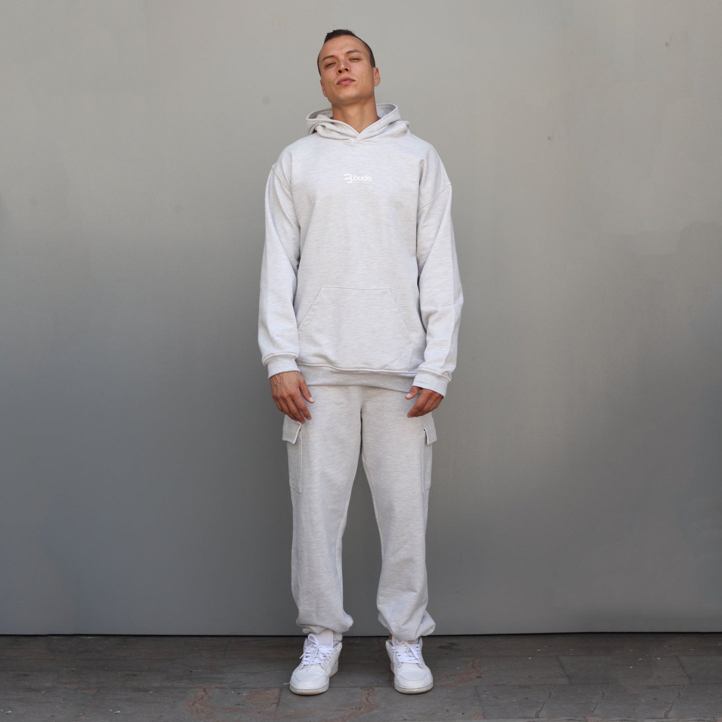 Sudadera Cargo Bota Resorte Gris Jaspe Tela Alto Gramaje 375 G