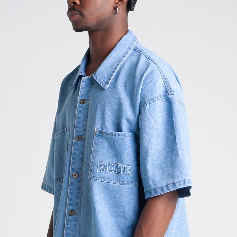 Camisa Denim Oversize Boxy Fit Hombre Azul Buds
