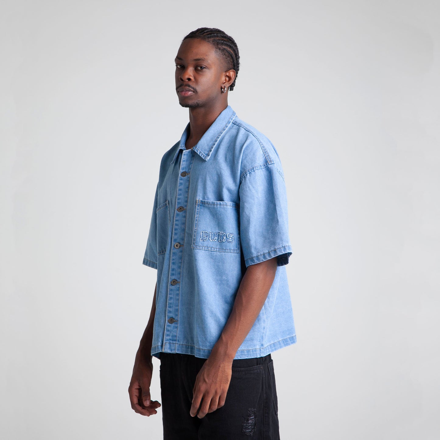 Camisa Denim Oversize Boxy Fit Hombre Azul Buds
