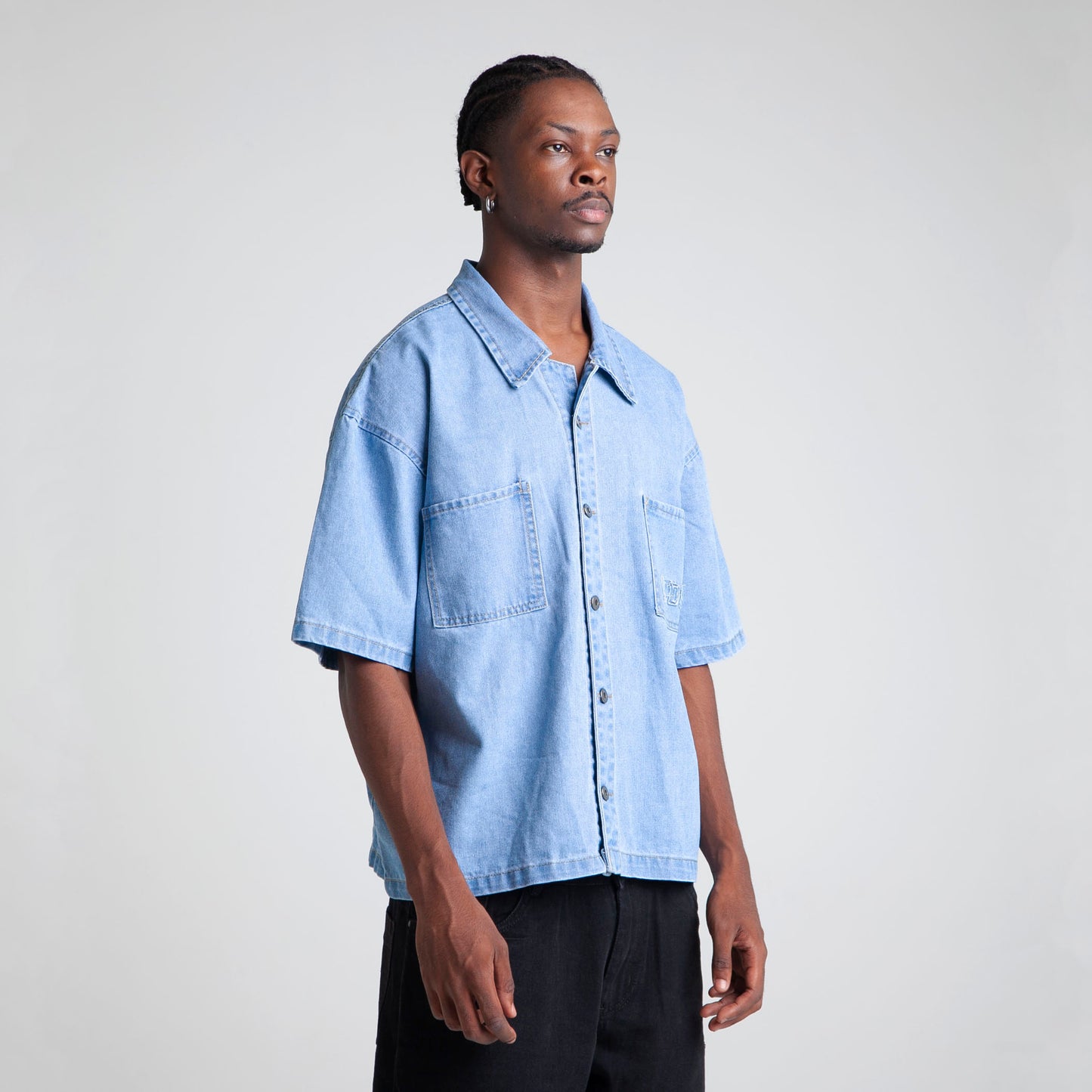 Camisa Denim Oversize Boxy Fit Hombre Azul Buds