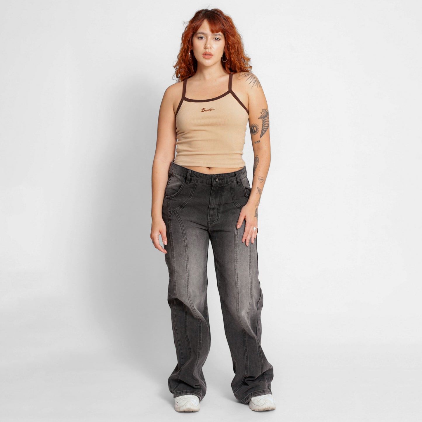 Camisa Rib Mujer Tiras Café y Beige Buds