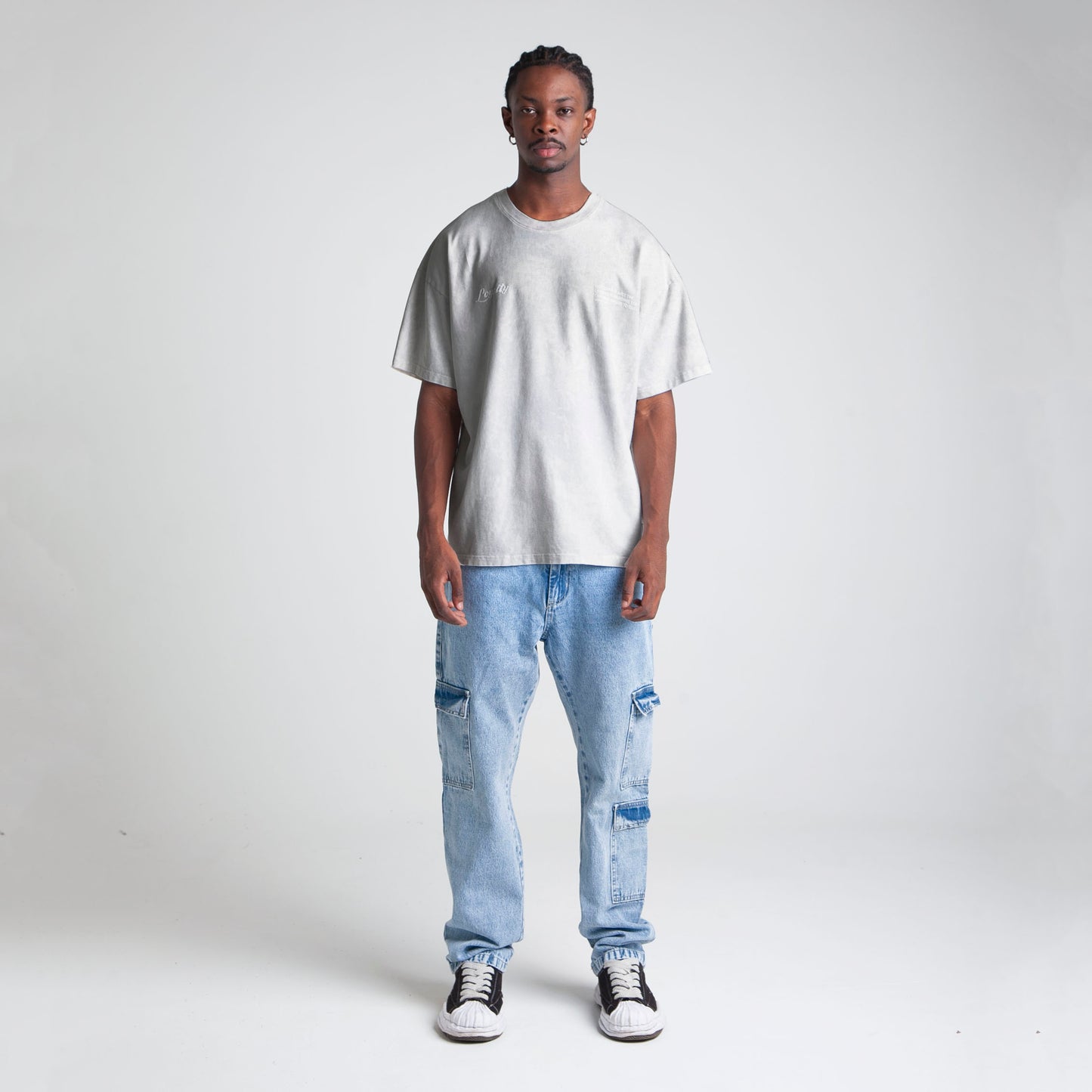 Camiseta Oversize Hombre Acid Wash Gris Alto Gramaje 250G