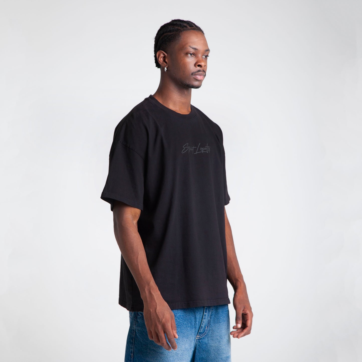 Camiseta Oversize Hombre Negra Alto Gramaje 250G