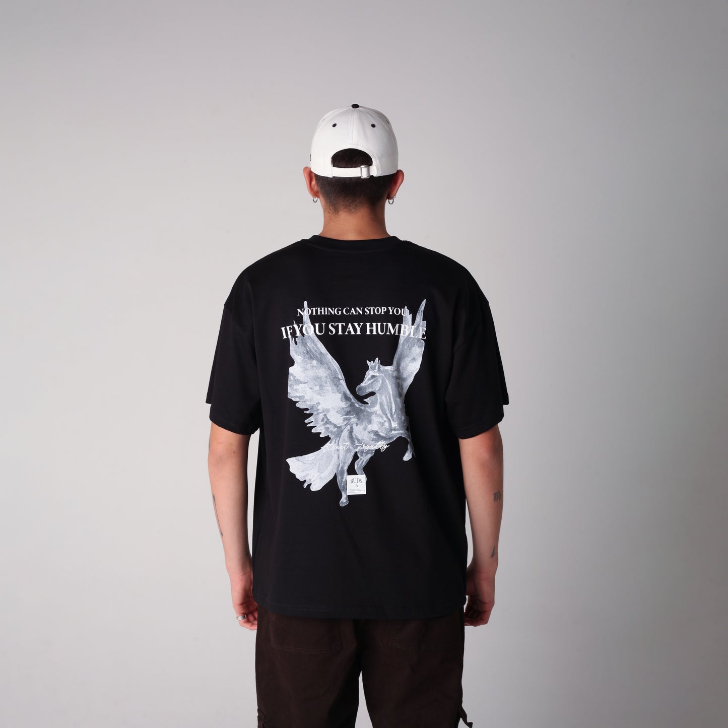 Camiseta Semi Oversize Hombre Negra Alto Gramaje 250G