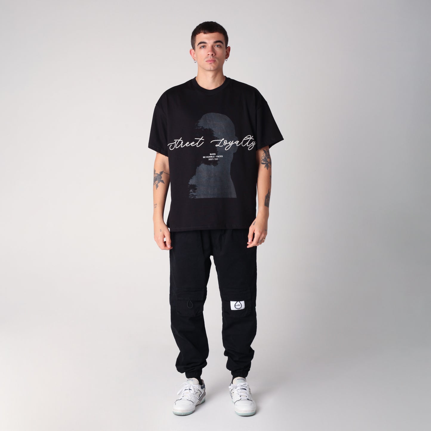 Camiseta Semi Oversize Hombre Negra Alto Gramaje 250G
