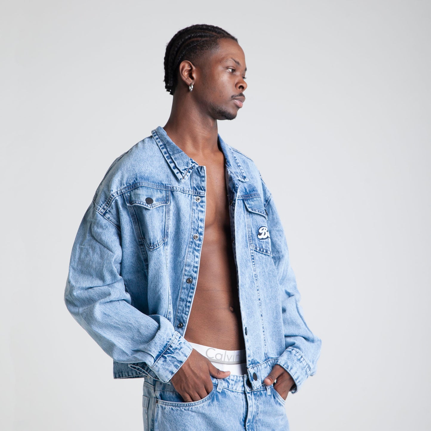 Chaqueta Denim Oversize Boxy Fit Hombre Azul Buds