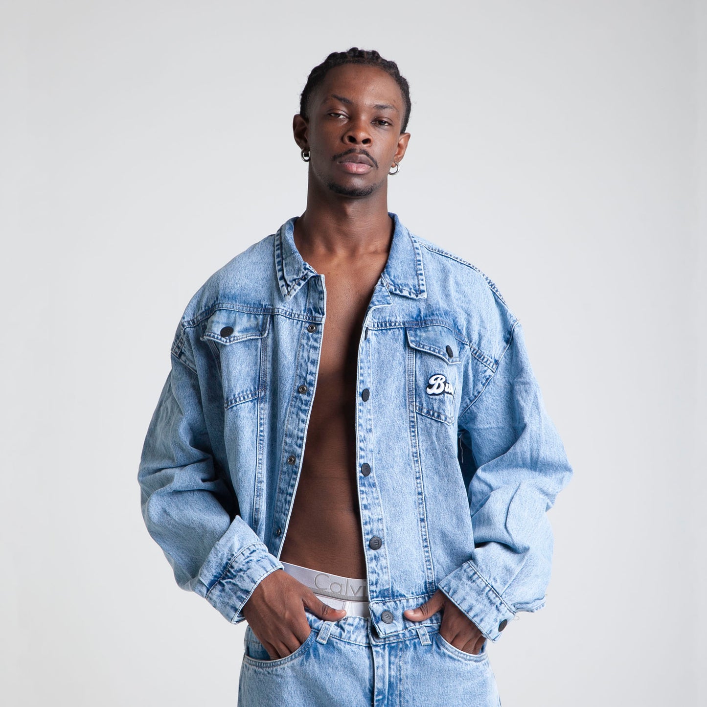 Chaqueta Denim Oversize Boxy Fit Hombre Azul Buds