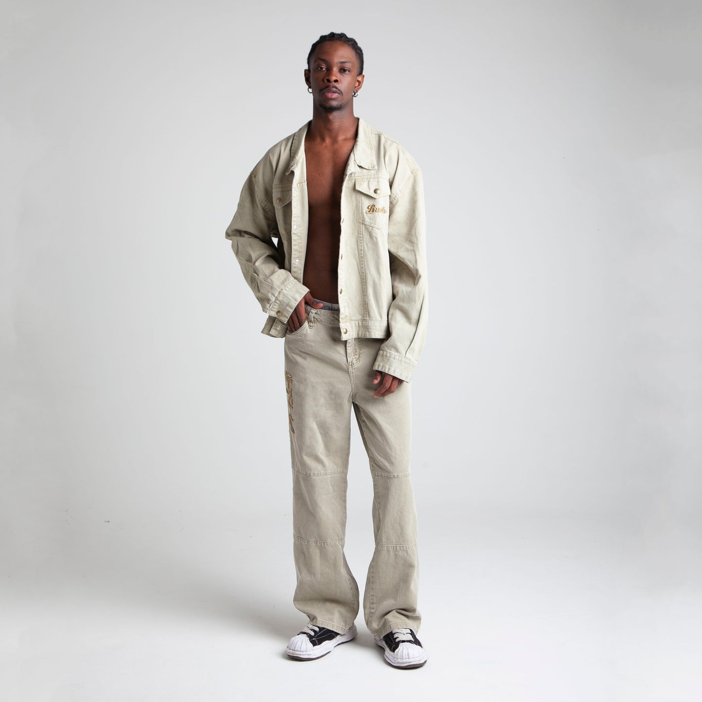 Chaqueta Denim Oversize Boxy Fit Hombre Beige Buds