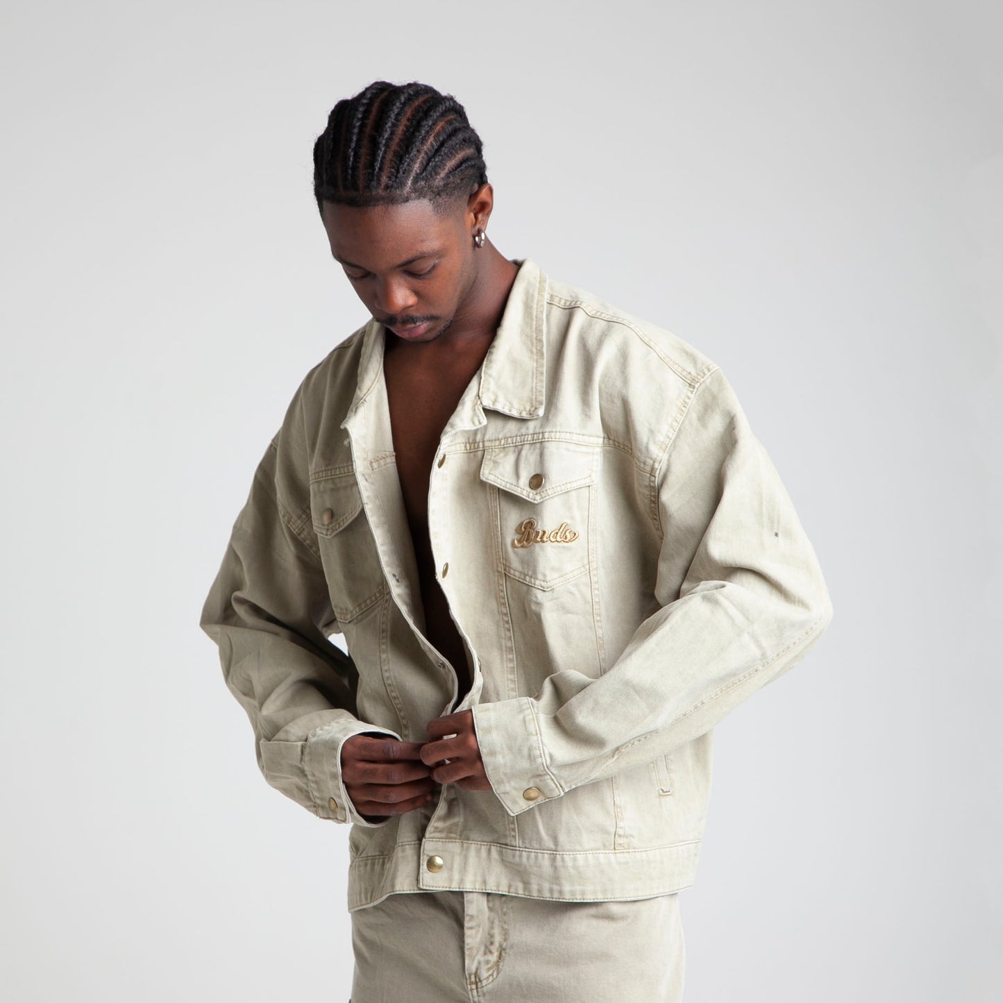 Chaqueta Denim Oversize Boxy Fit Hombre Beige Buds