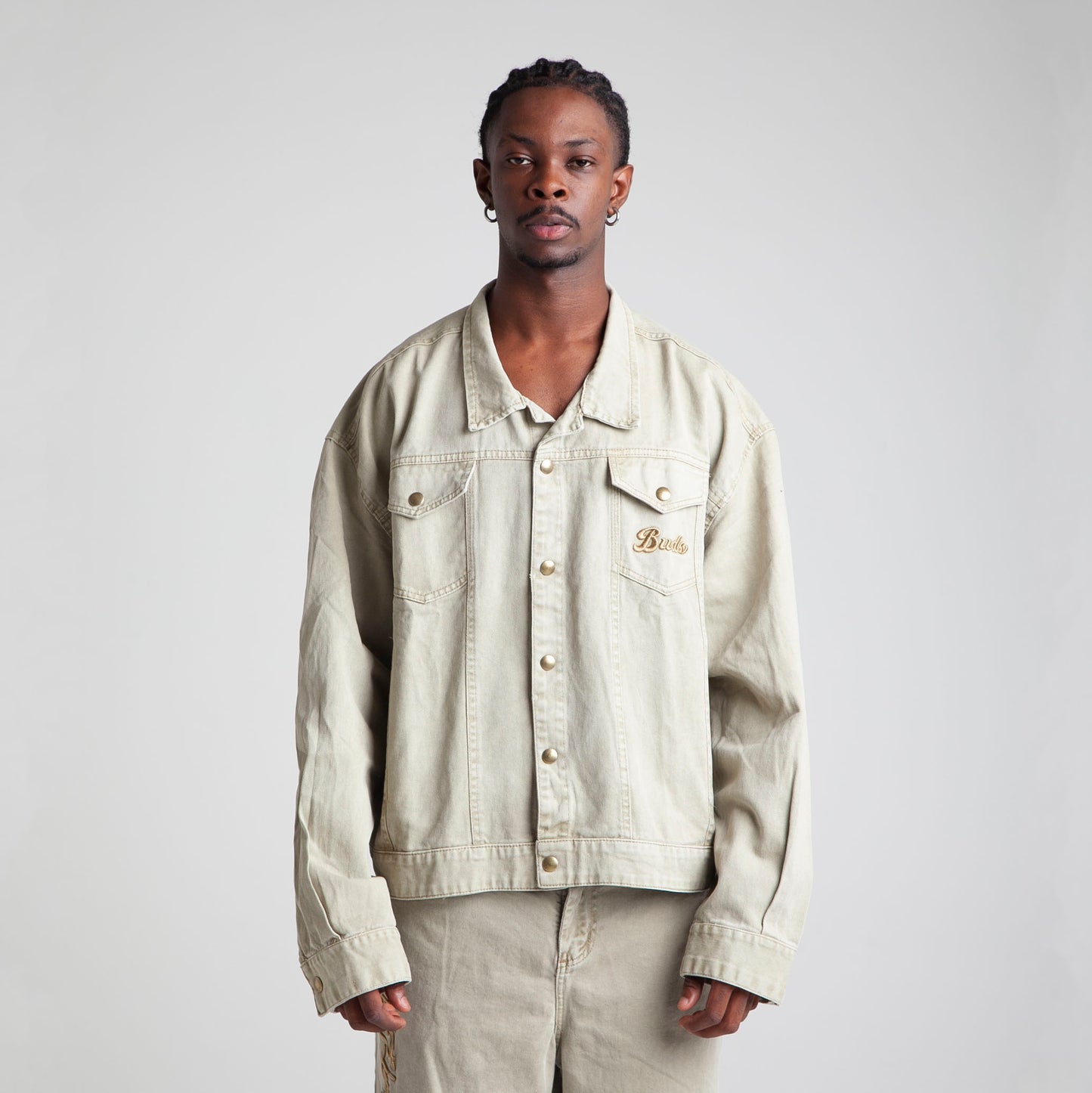 Chaqueta Denim Oversize Boxy Fit Hombre Beige Buds