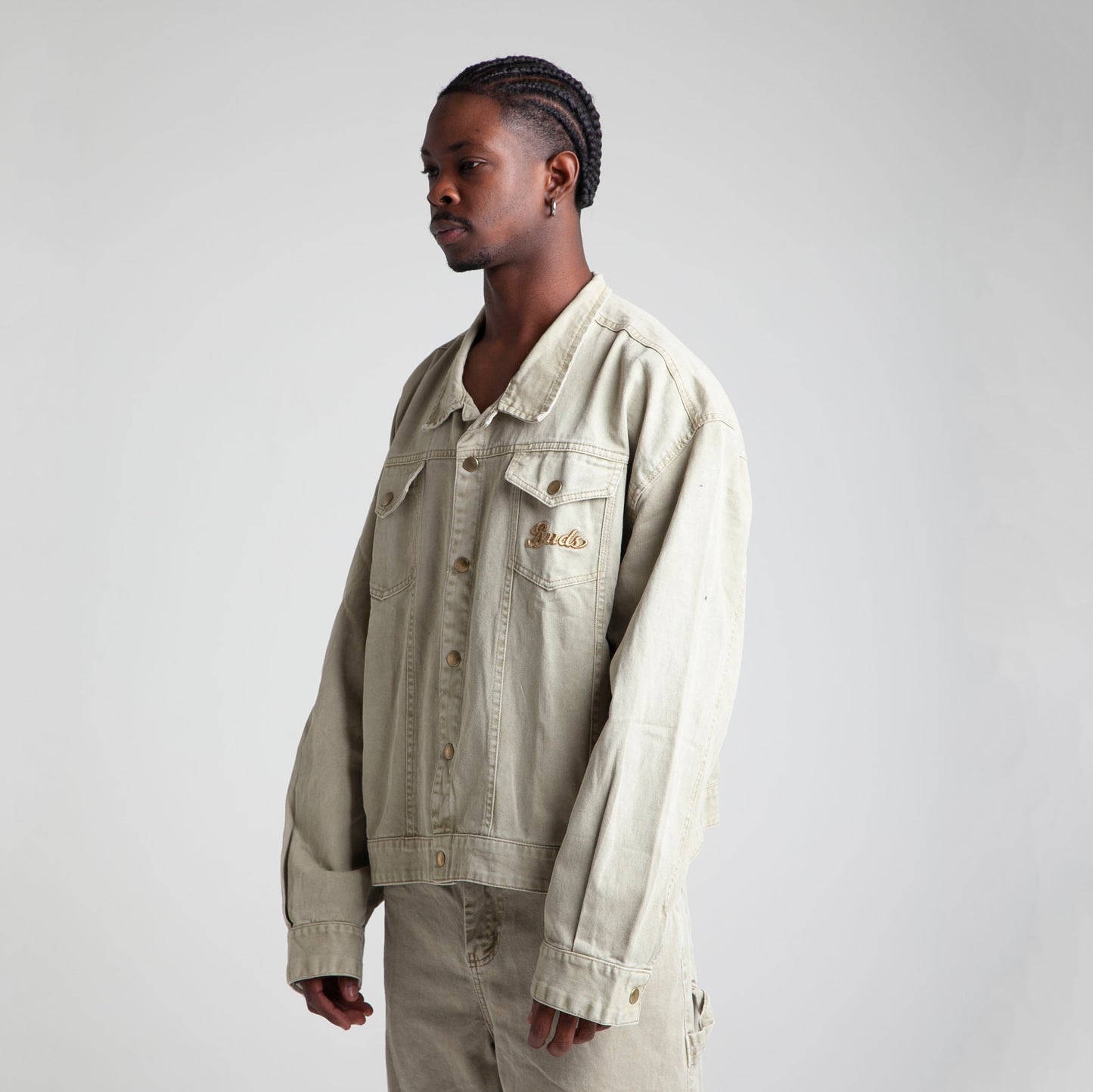 Chaqueta Denim Oversize Boxy Fit Hombre Beige Buds