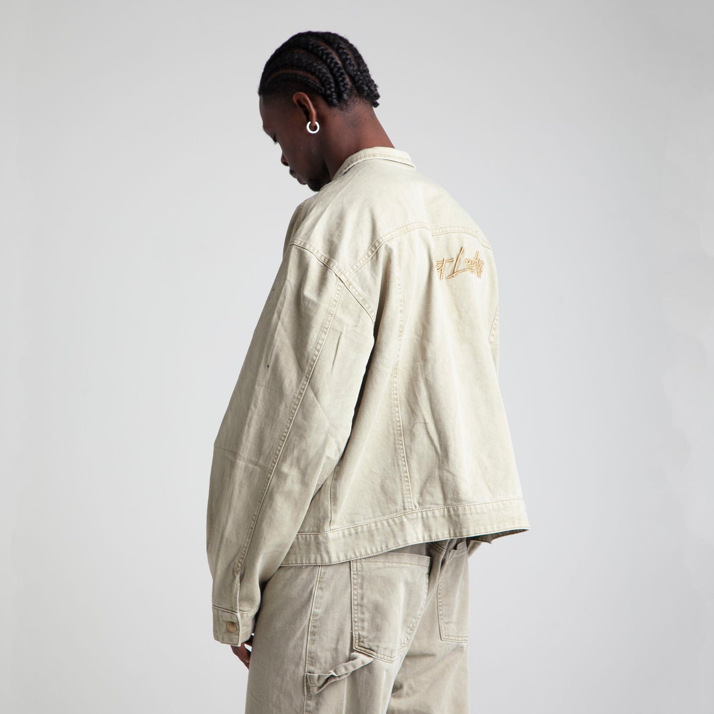 Chaqueta Denim Oversize Boxy Fit Hombre Beige Buds