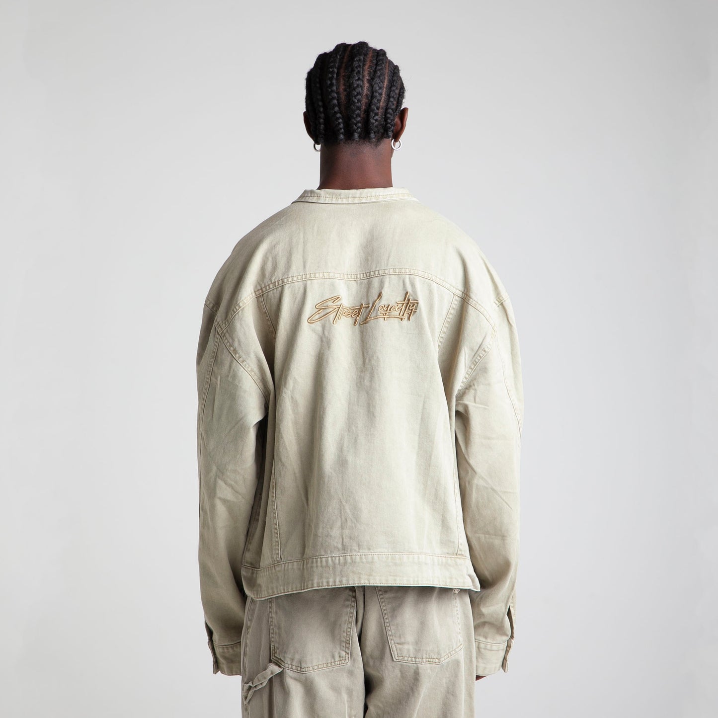 Chaqueta Denim Oversize Boxy Fit Hombre Beige Buds