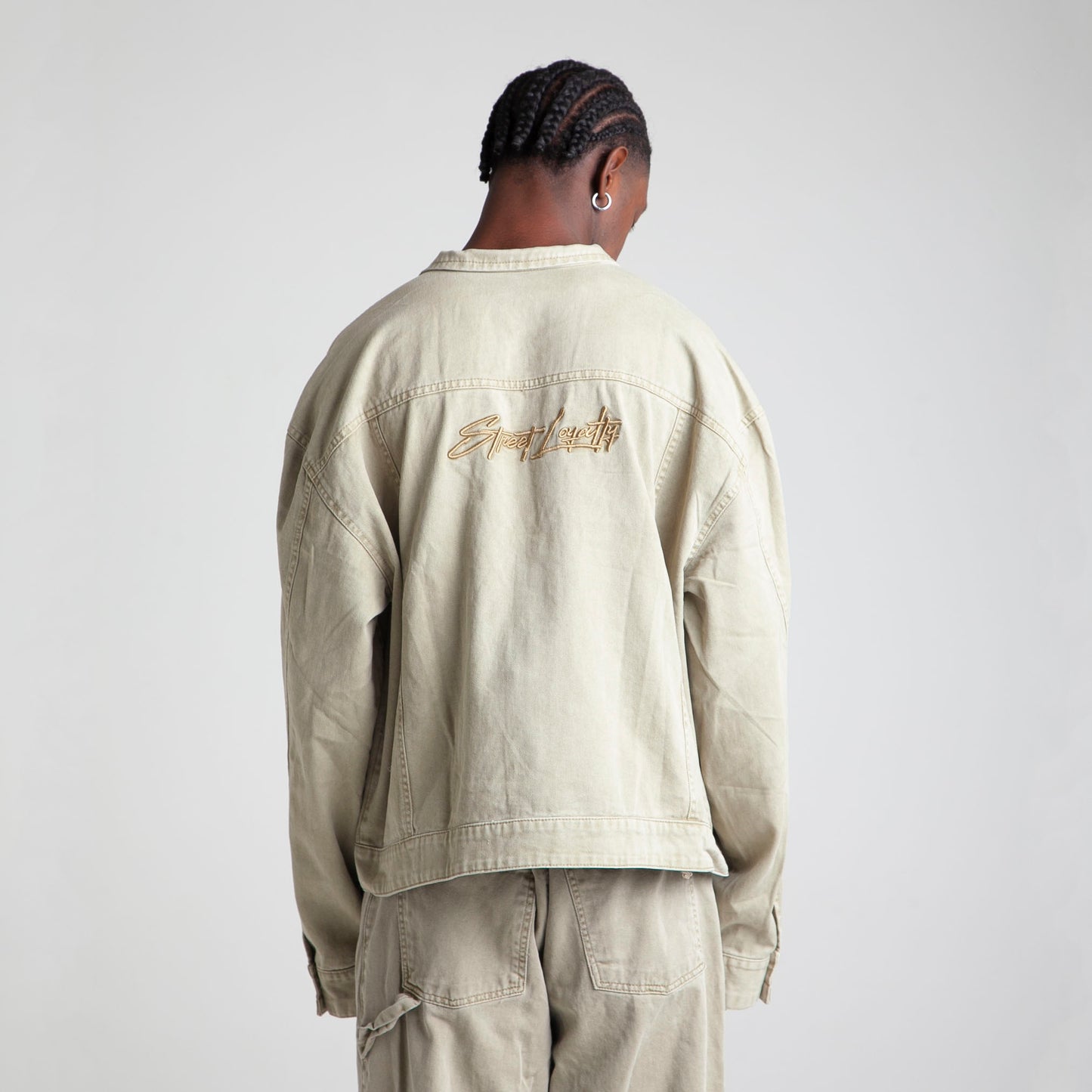 Chaqueta Denim Oversize Boxy Fit Hombre Beige Buds