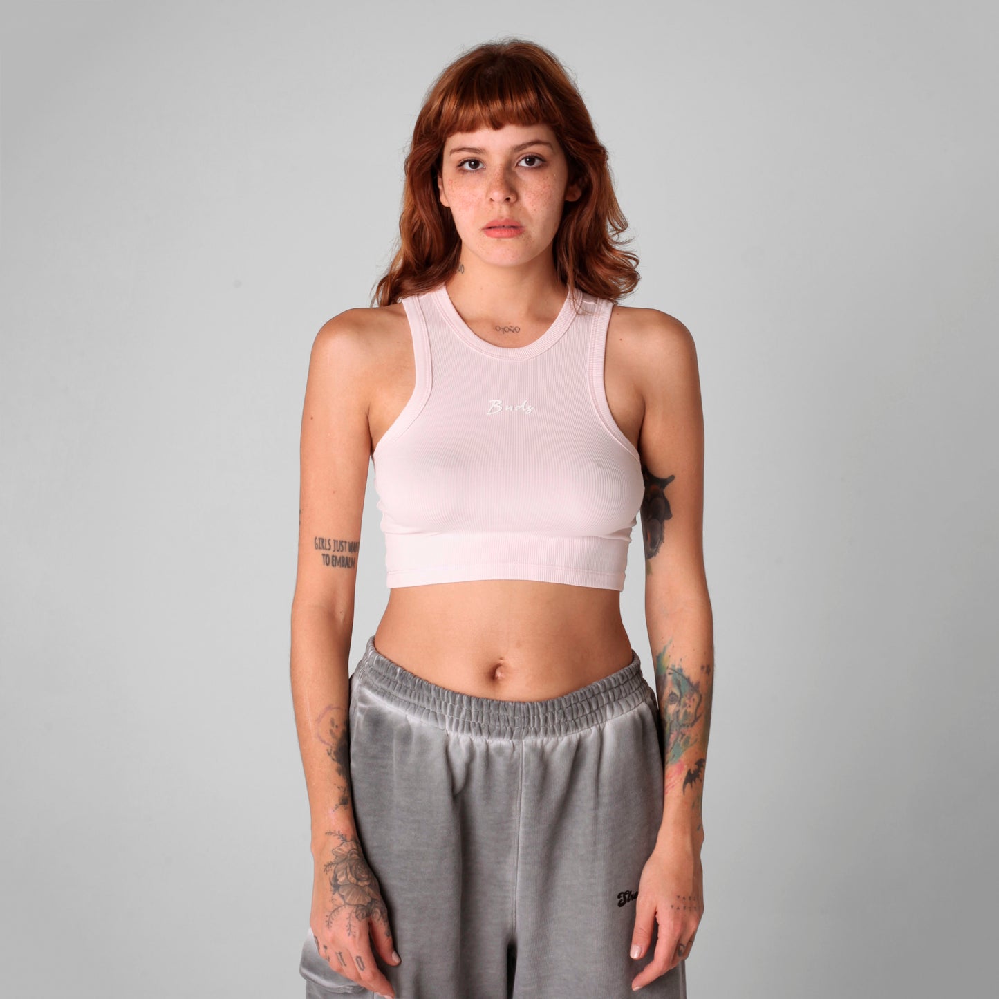 Crop Top Mujer Rib Rosa Buds