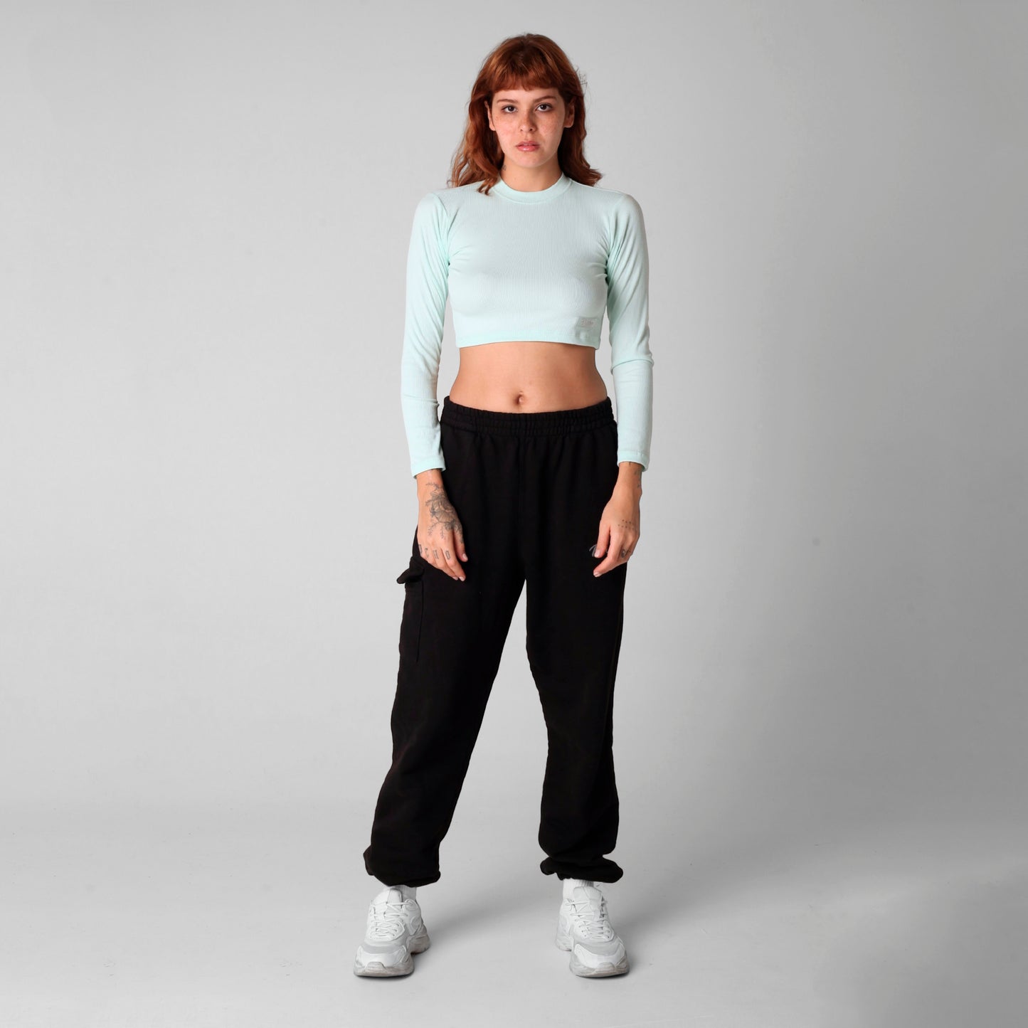 Crop Top Mujer Manga Larga Rib Verde Menta Buds