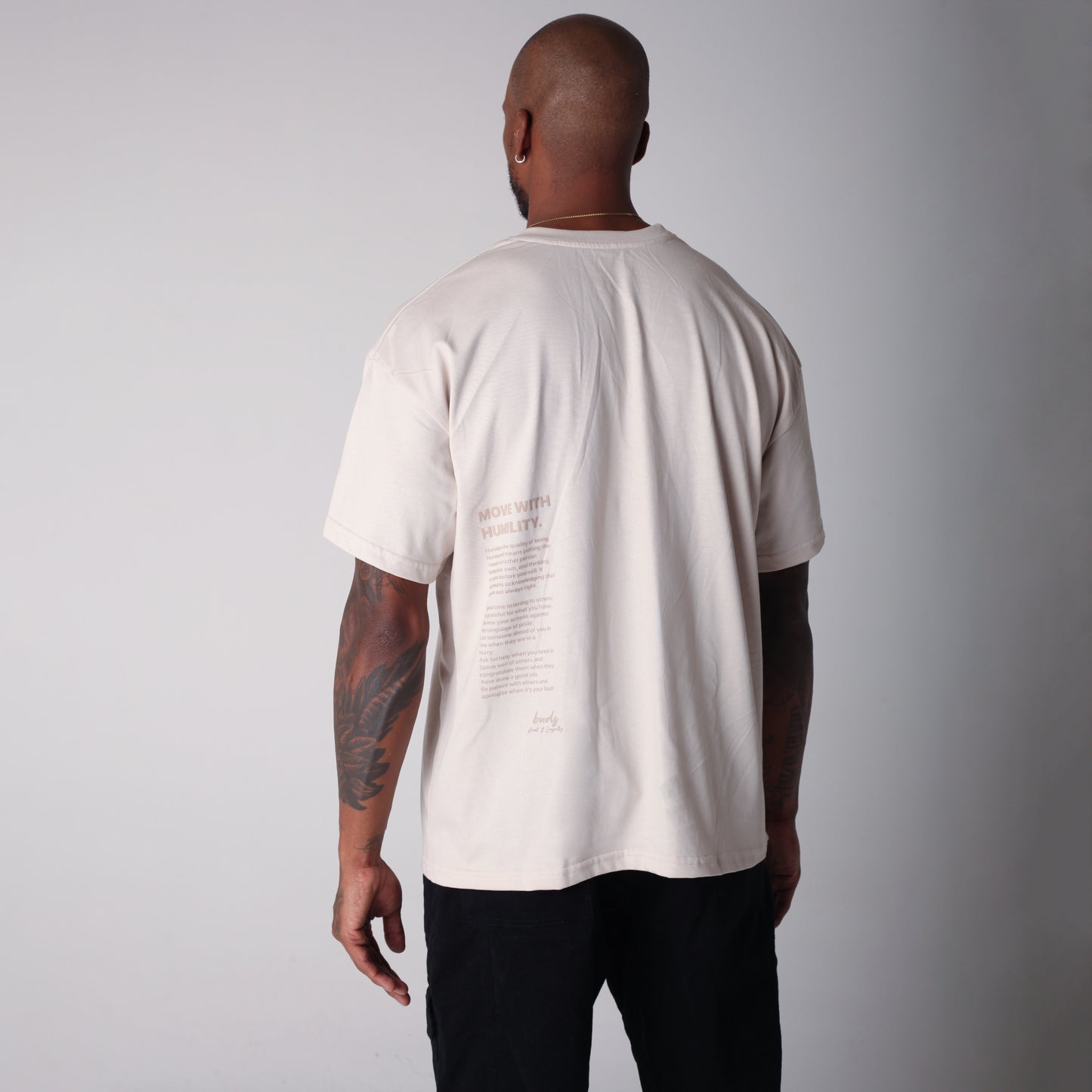 Camiseta Semi Oversize Hombre Beige Alto Gramaje 250G