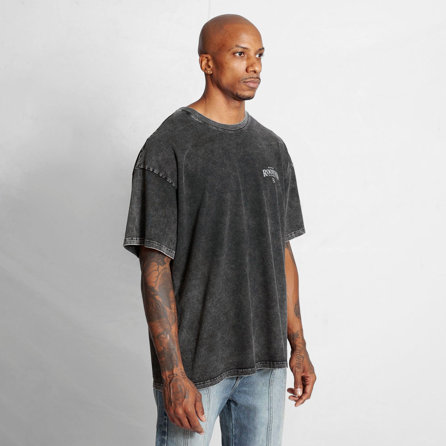 Camiseta Oversize Hombre Negra Acid Wash Alto Gramaje 250G