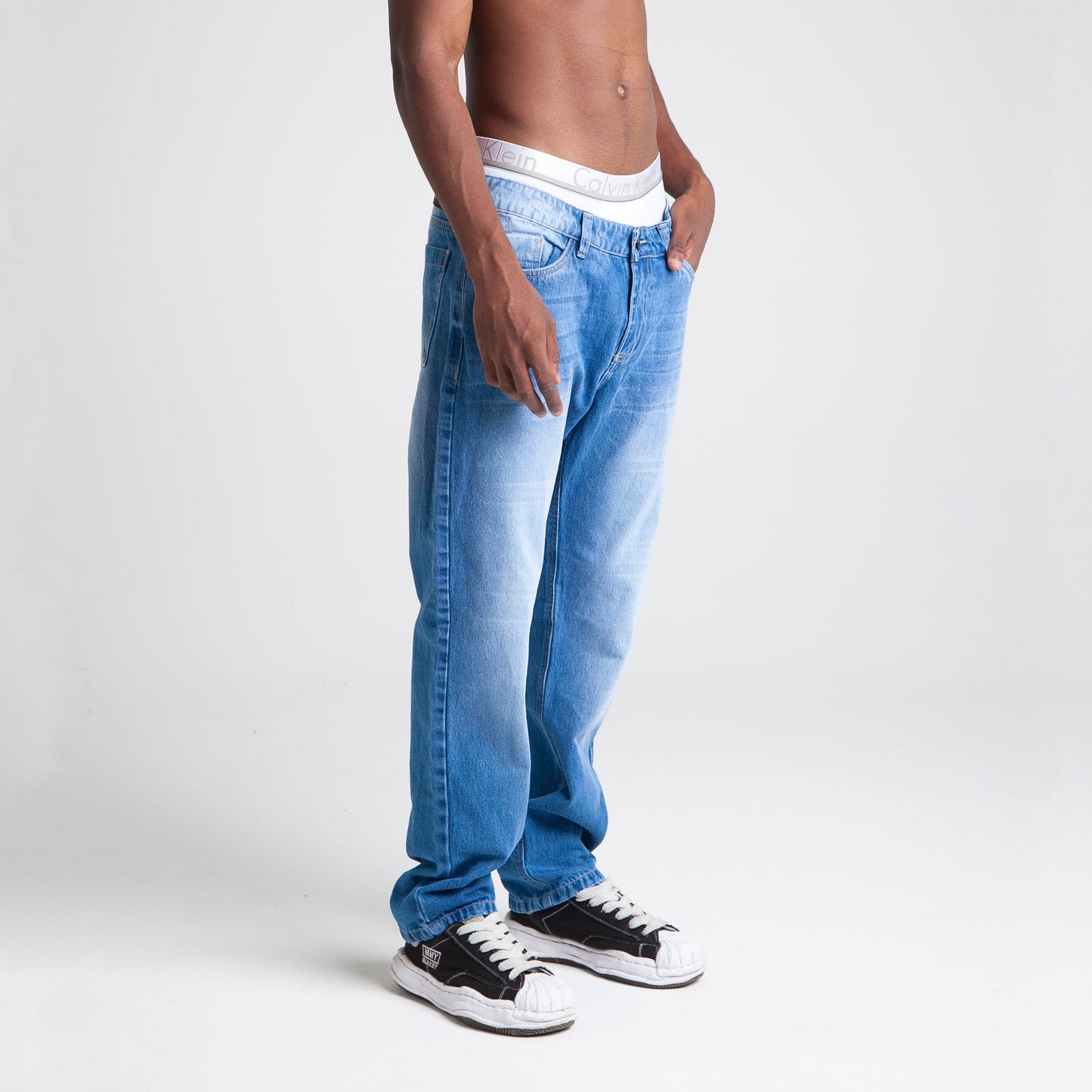 Jean Denim Bota Recta Hombre Azul Desgastes Buds