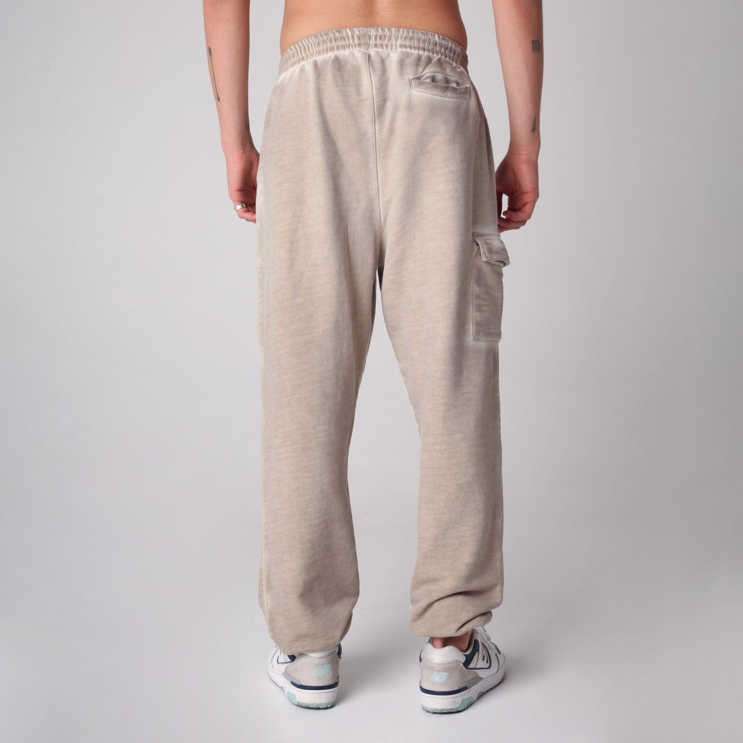 Sudadera Cargo Bota Resorte Beige Tela Alto Gramaje 385G