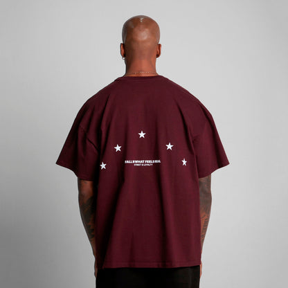 Camiseta Oversize Hombre Vino Tinto Alto Gramaje 300G