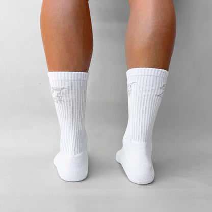 Medias Canilleras Blanca Cursiva Gris Buds