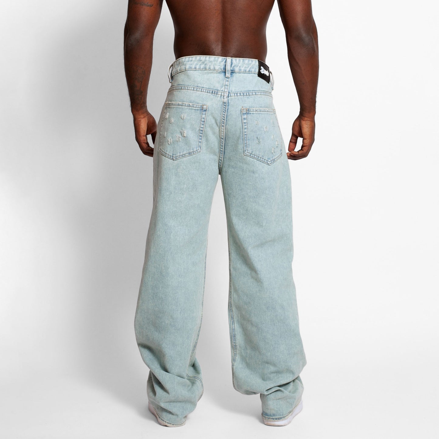 Jean Denim Flare Hombre Azul Rotos Buds
