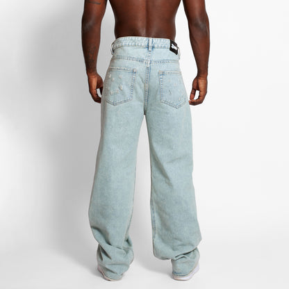 Jean Denim Flare Hombre Azul Rotos Buds