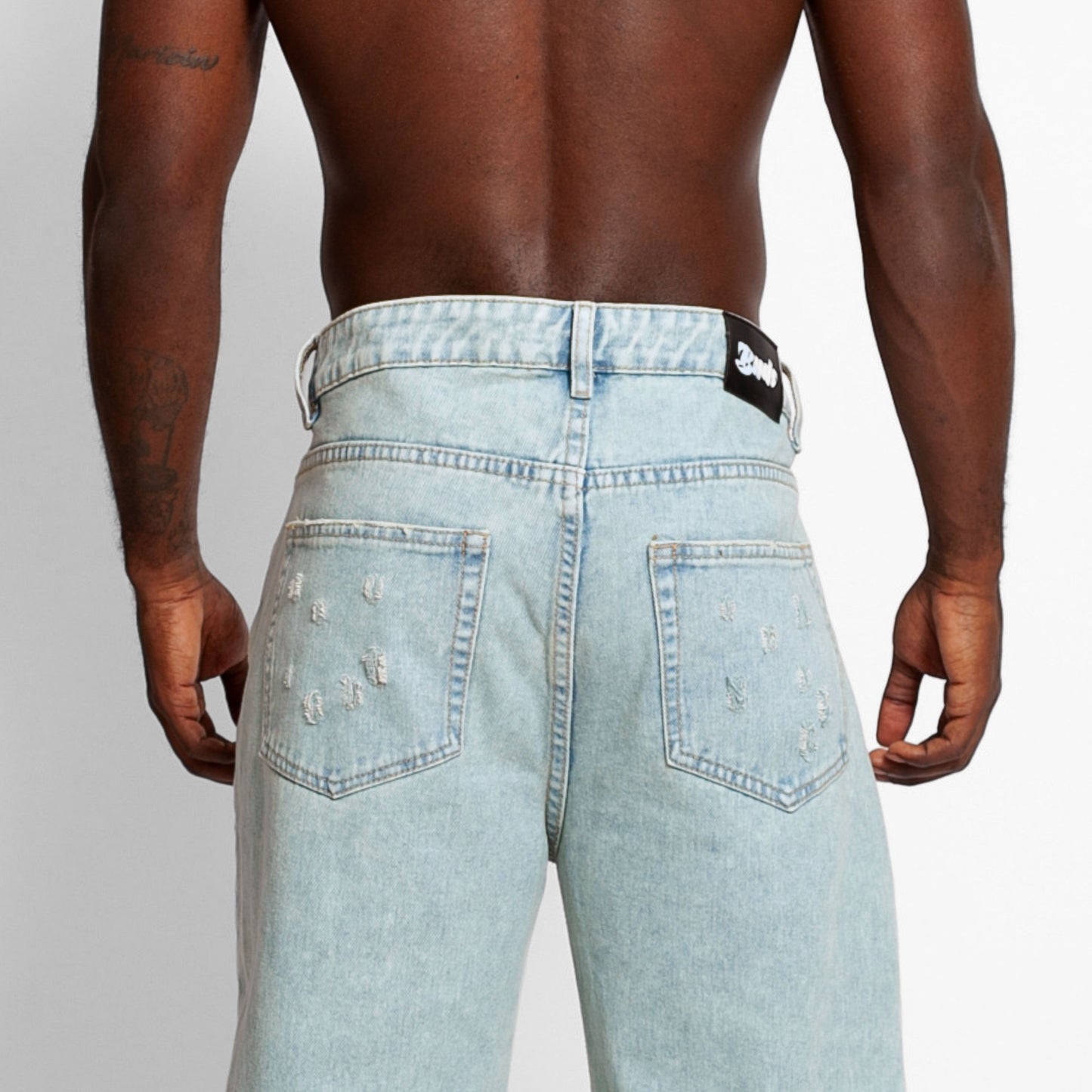 Jean Denim Flare Hombre Azul Rotos Buds