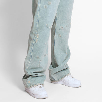 Jean Denim Flare Hombre Azul Rotos Buds