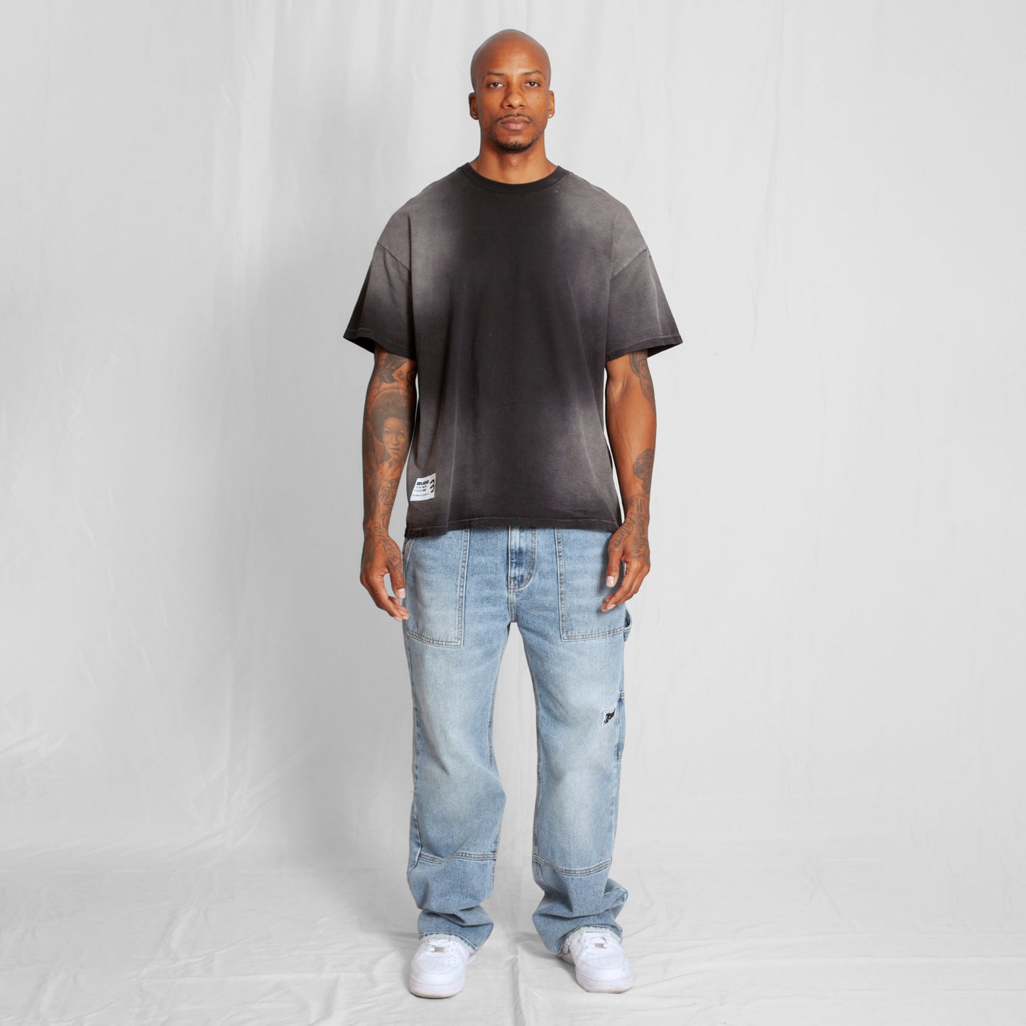 Camiseta Oversize Hombre Negra Degradé Alto Gramaje 250G