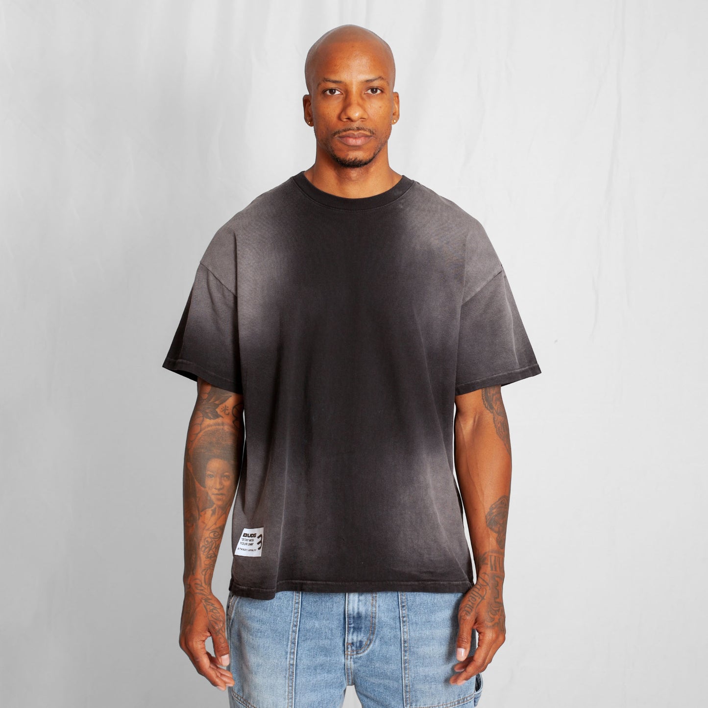 Camiseta Oversize Hombre Negra Degradé Alto Gramaje 250G