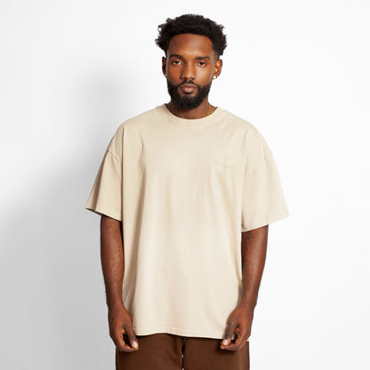 Camiseta Oversize Hombre Beige Alto Gramaje 250G