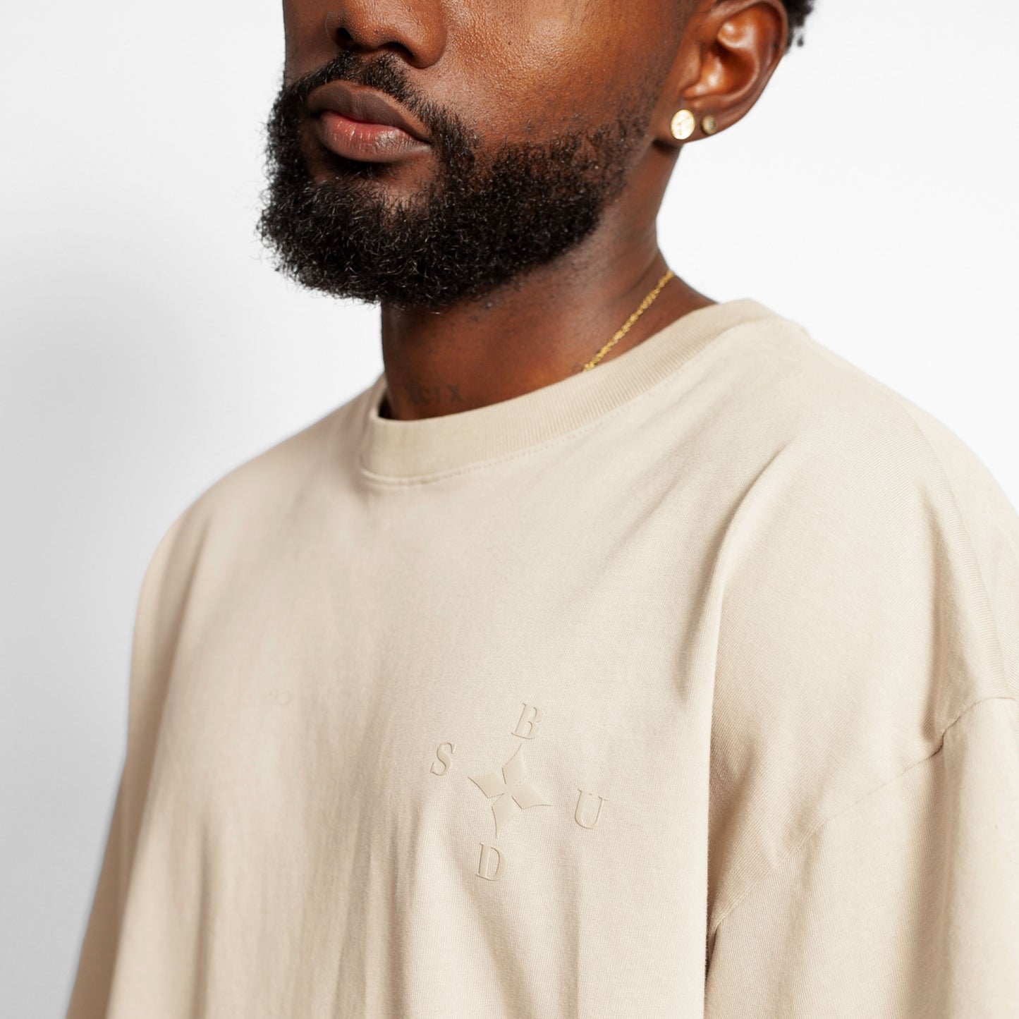 Camiseta Oversize Hombre Beige Alto Gramaje 250G