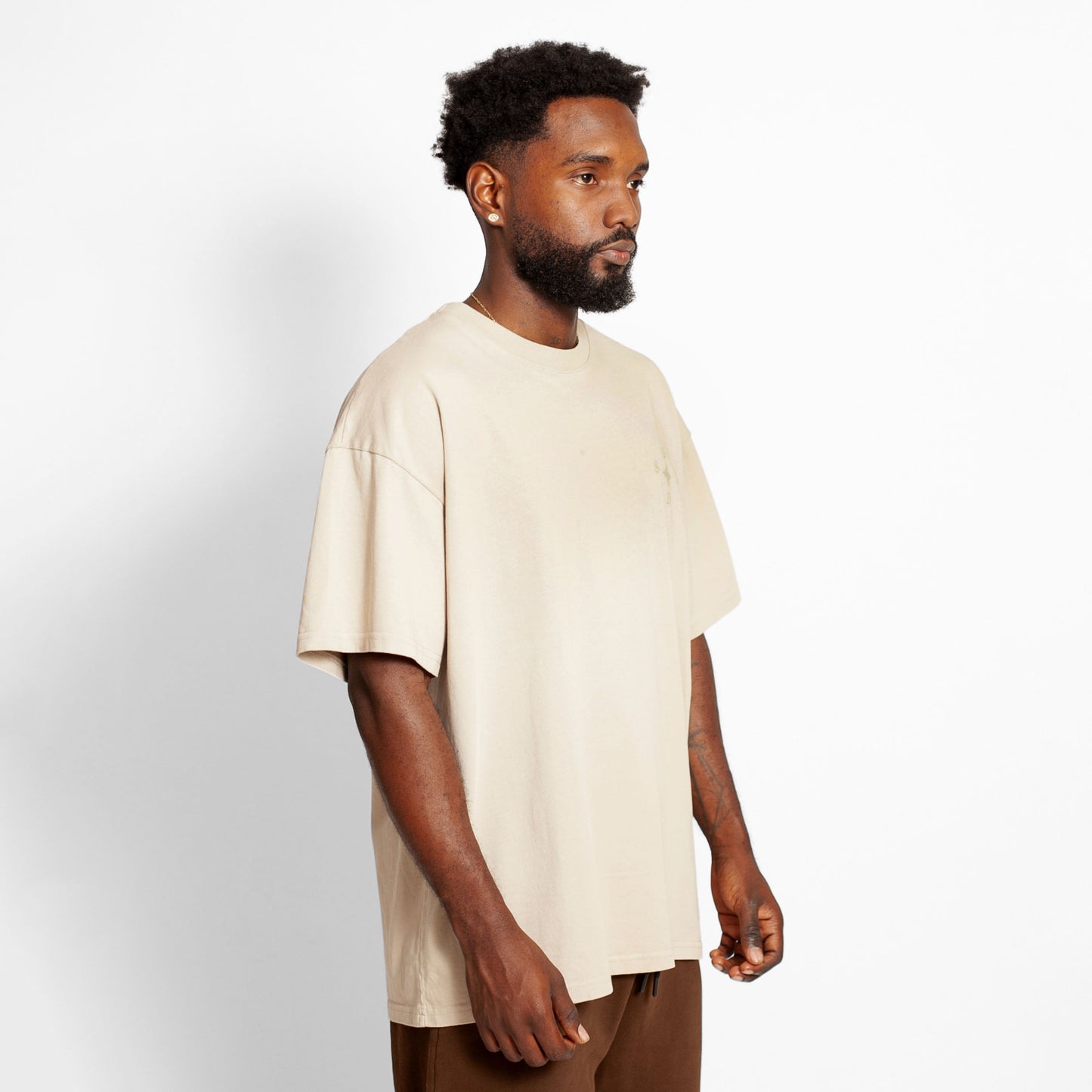 Camiseta Oversize Hombre Beige Alto Gramaje 250G