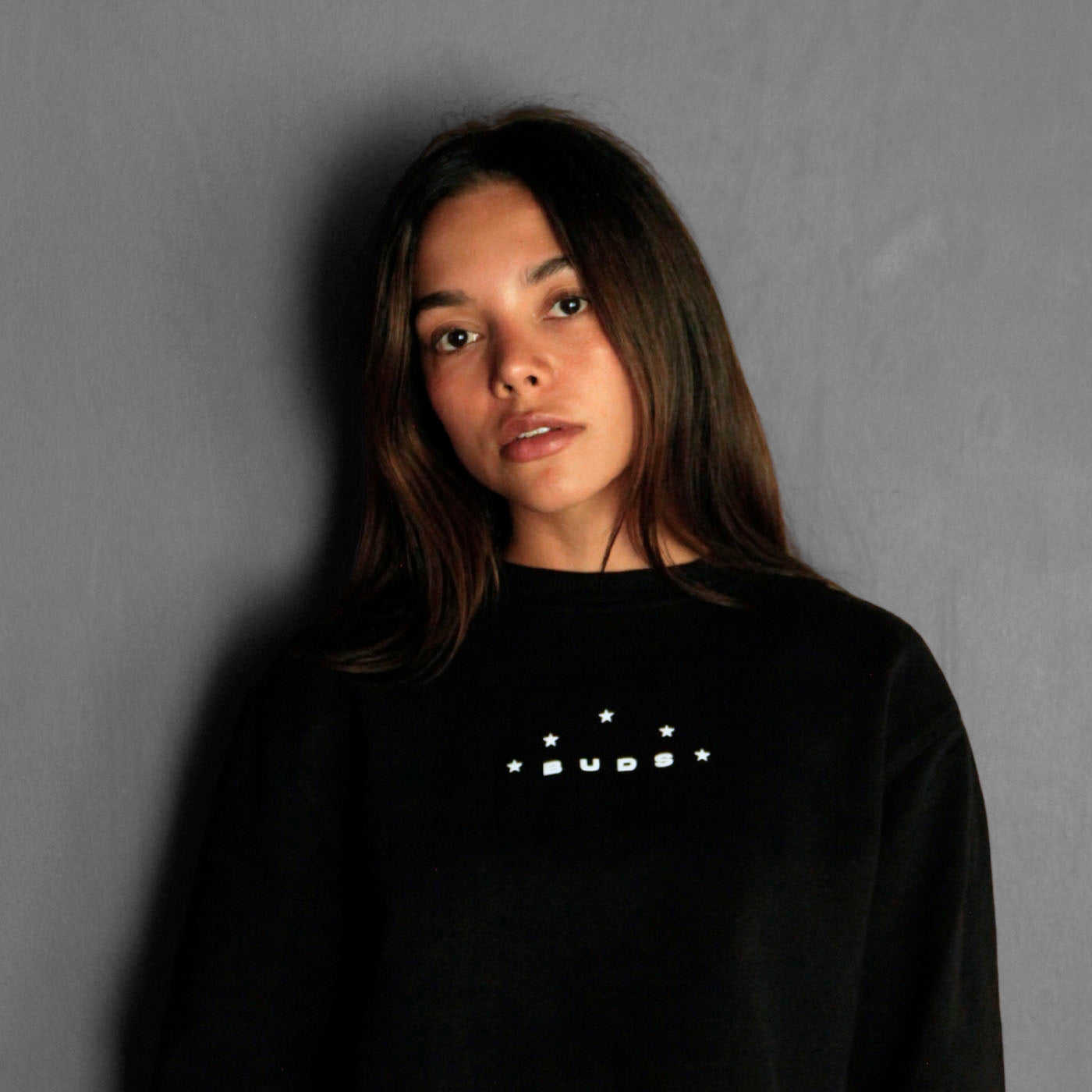 Buzo Crop Top Crewneck Negro Tela Alto Gramaje 400G