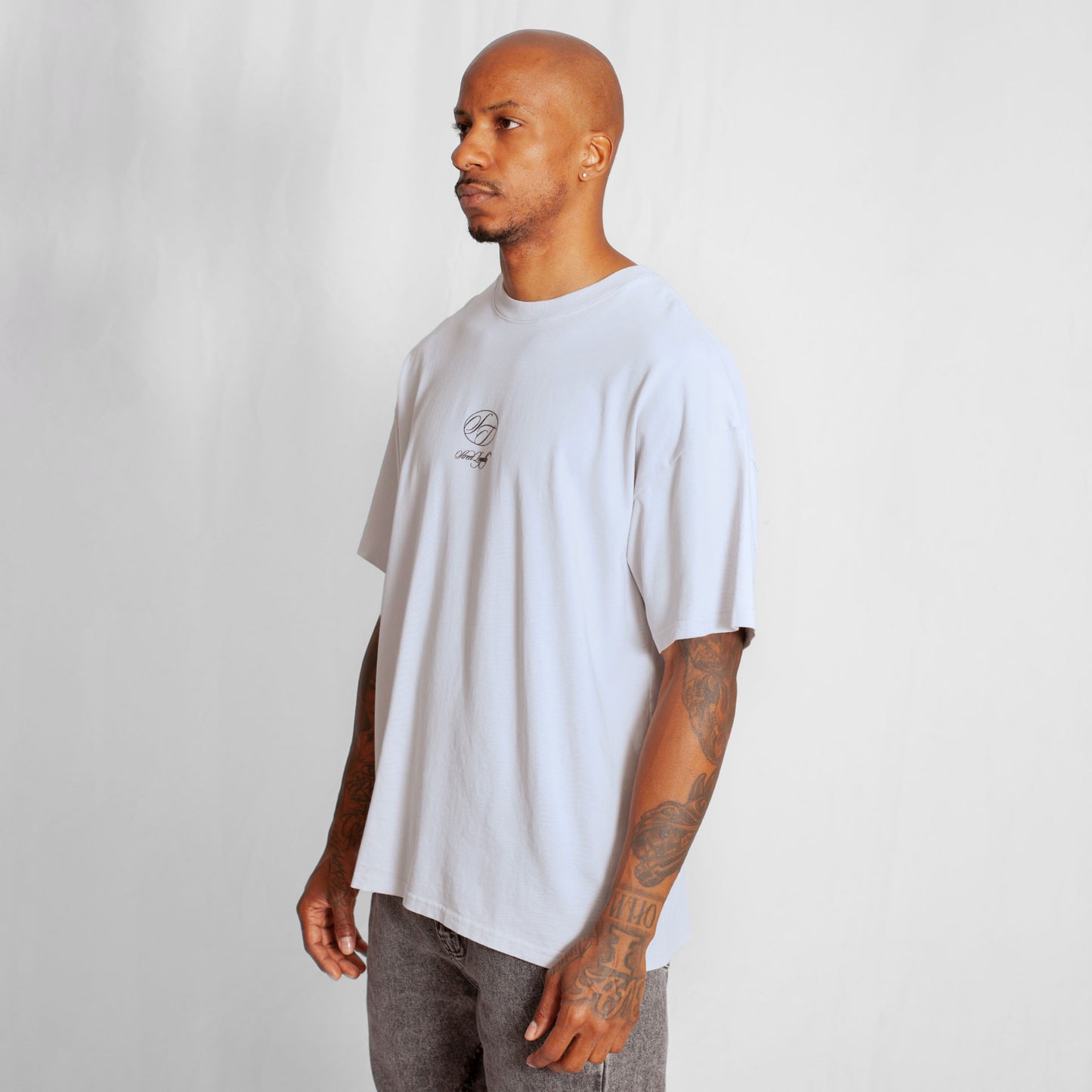 Camiseta Oversize Hombre Gris Claro Alto Gramaje 250G