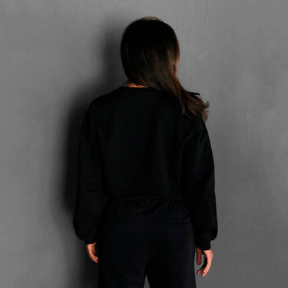 Buzo Crop Top Crewneck Negro Tela Alto Gramaje 400G