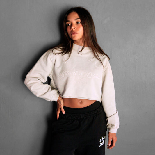 Buzo Crop Top Crewneck Hueso Tela Alto Gramaje 400G