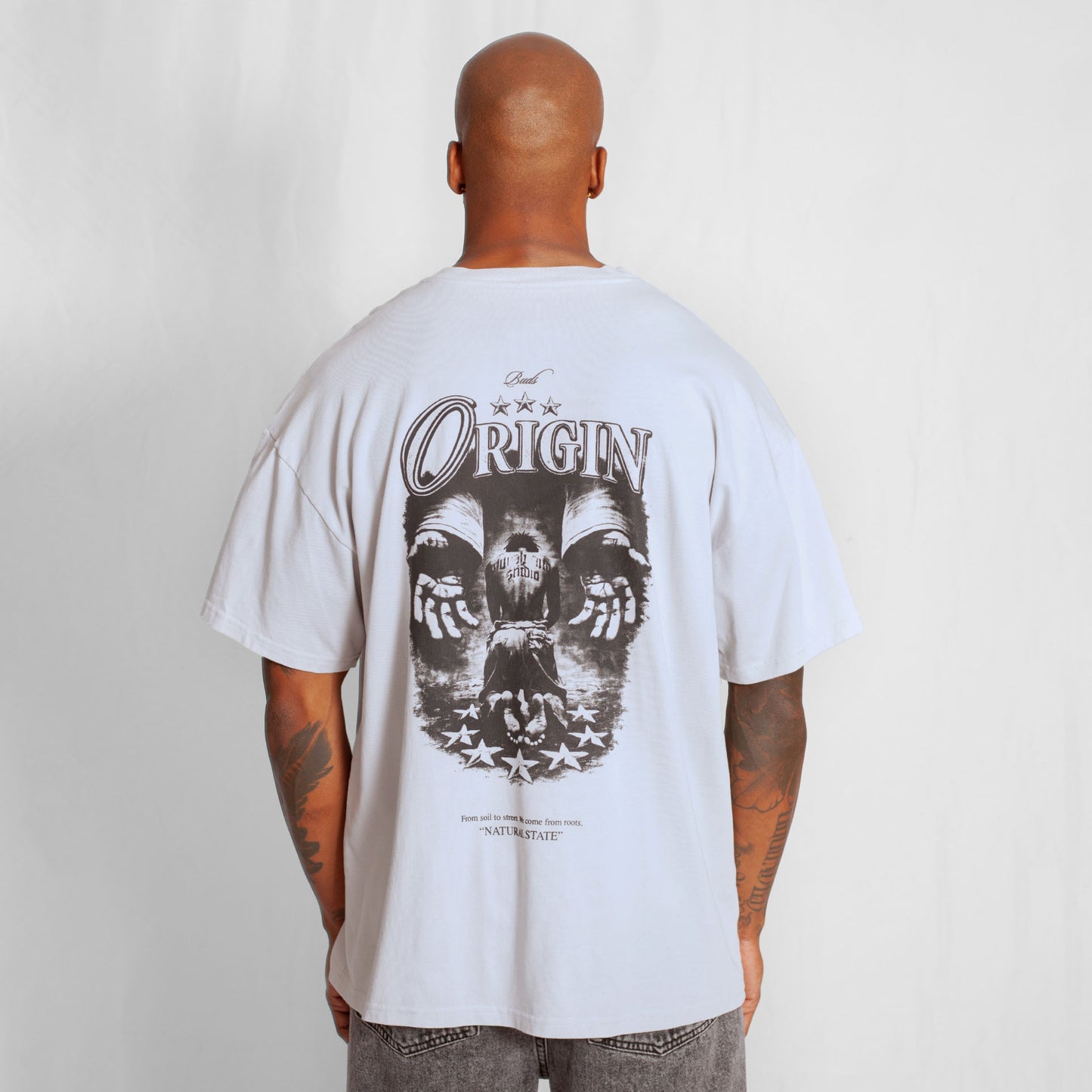 Camiseta Oversize Hombre Gris Claro Alto Gramaje 250G