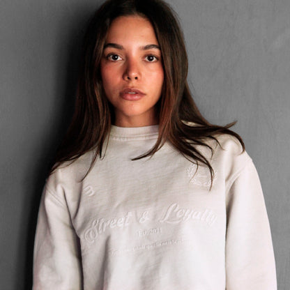Buzo Crop Top Crewneck Hueso Tela Alto Gramaje 400G