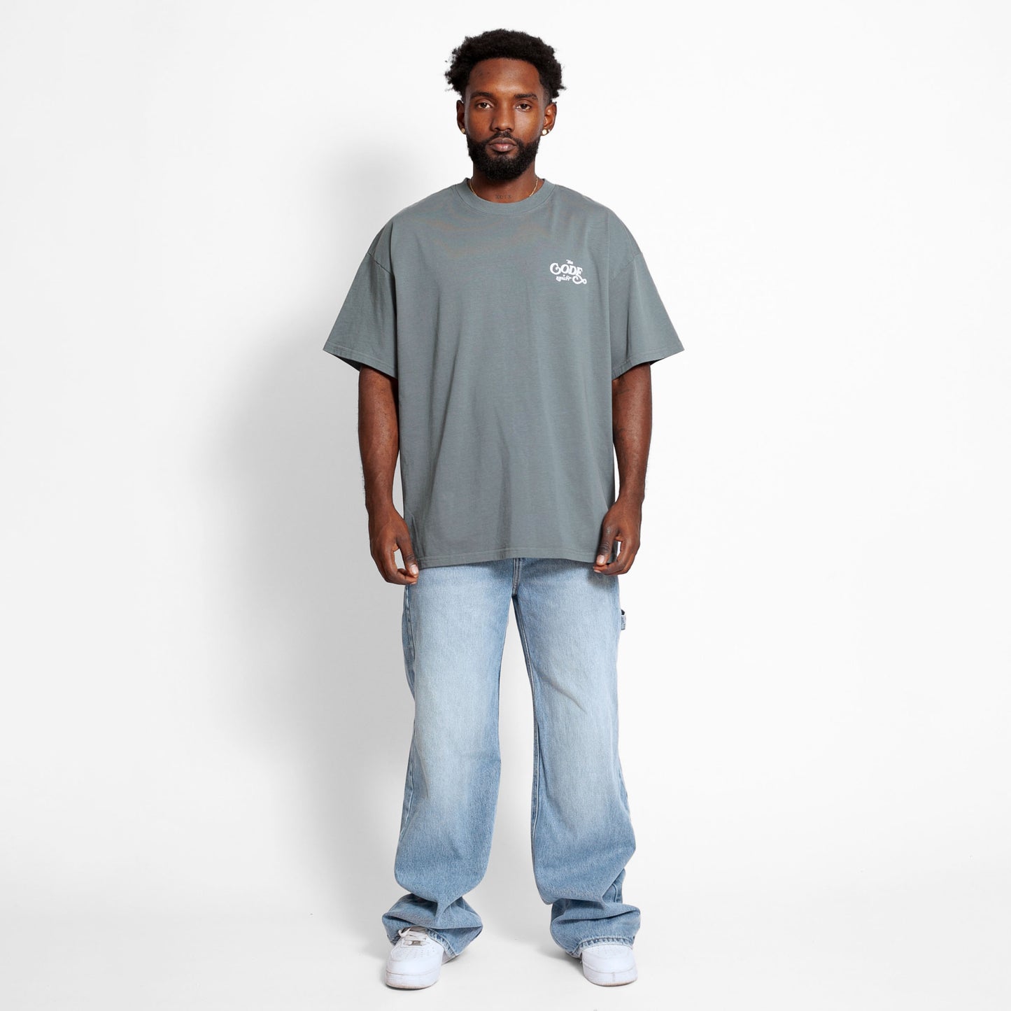 Camiseta Oversize Hombre Gris Medio Alto Gramaje 250G