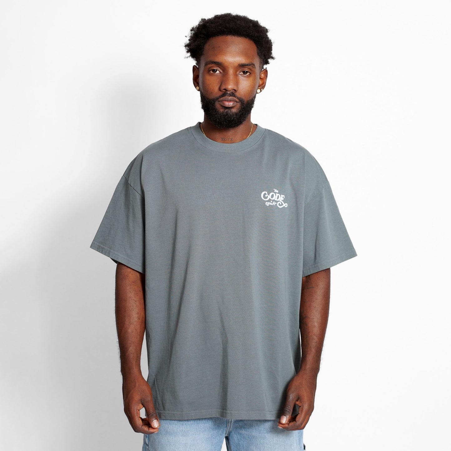 Camiseta Oversize Hombre Gris Medio Alto Gramaje 250G