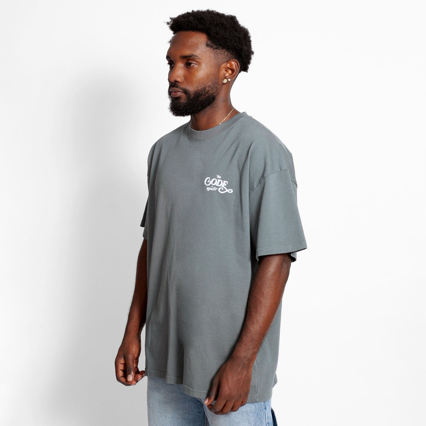 Camiseta Oversize Hombre Gris Medio Alto Gramaje 250G